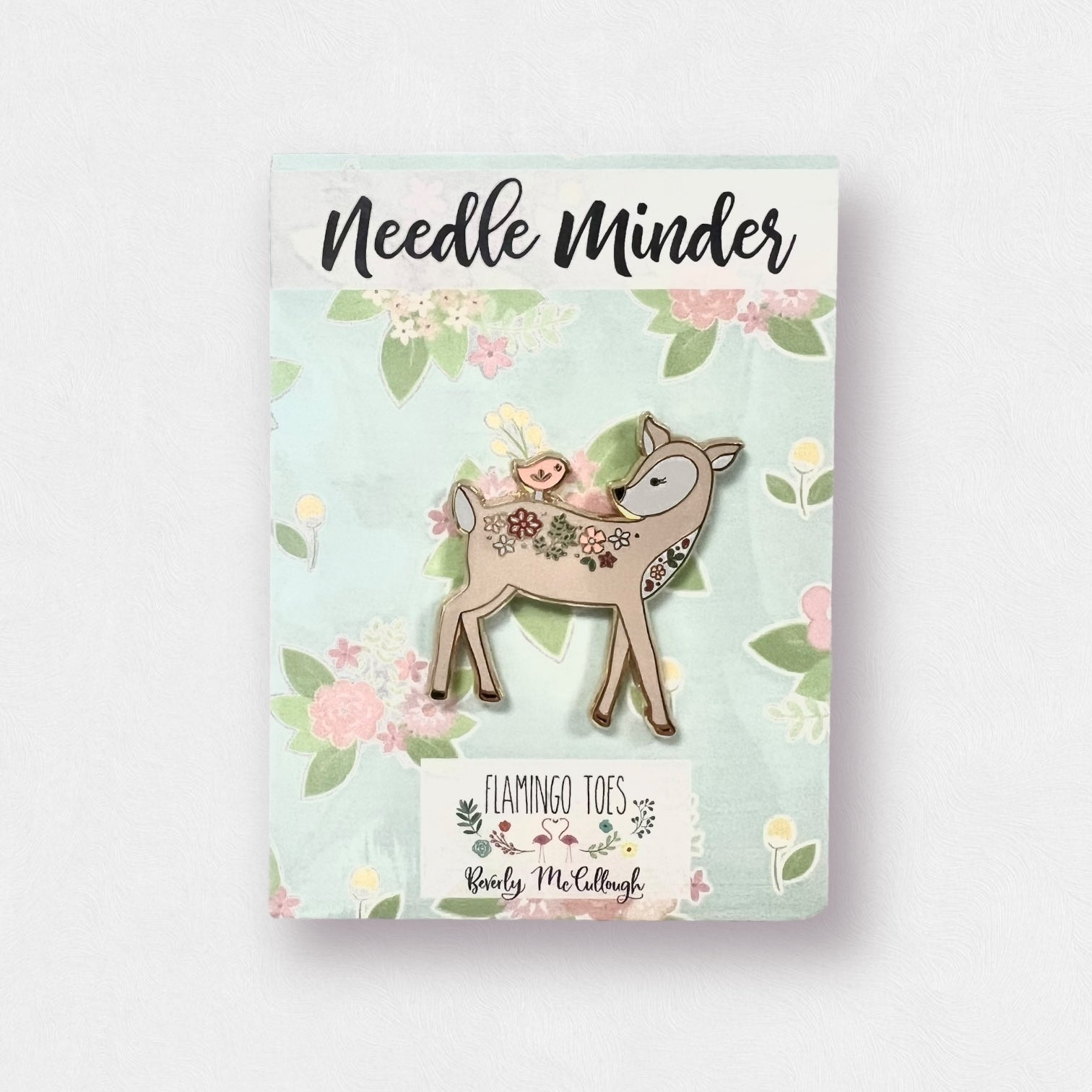 Floral Deer with Bird Needle Minder